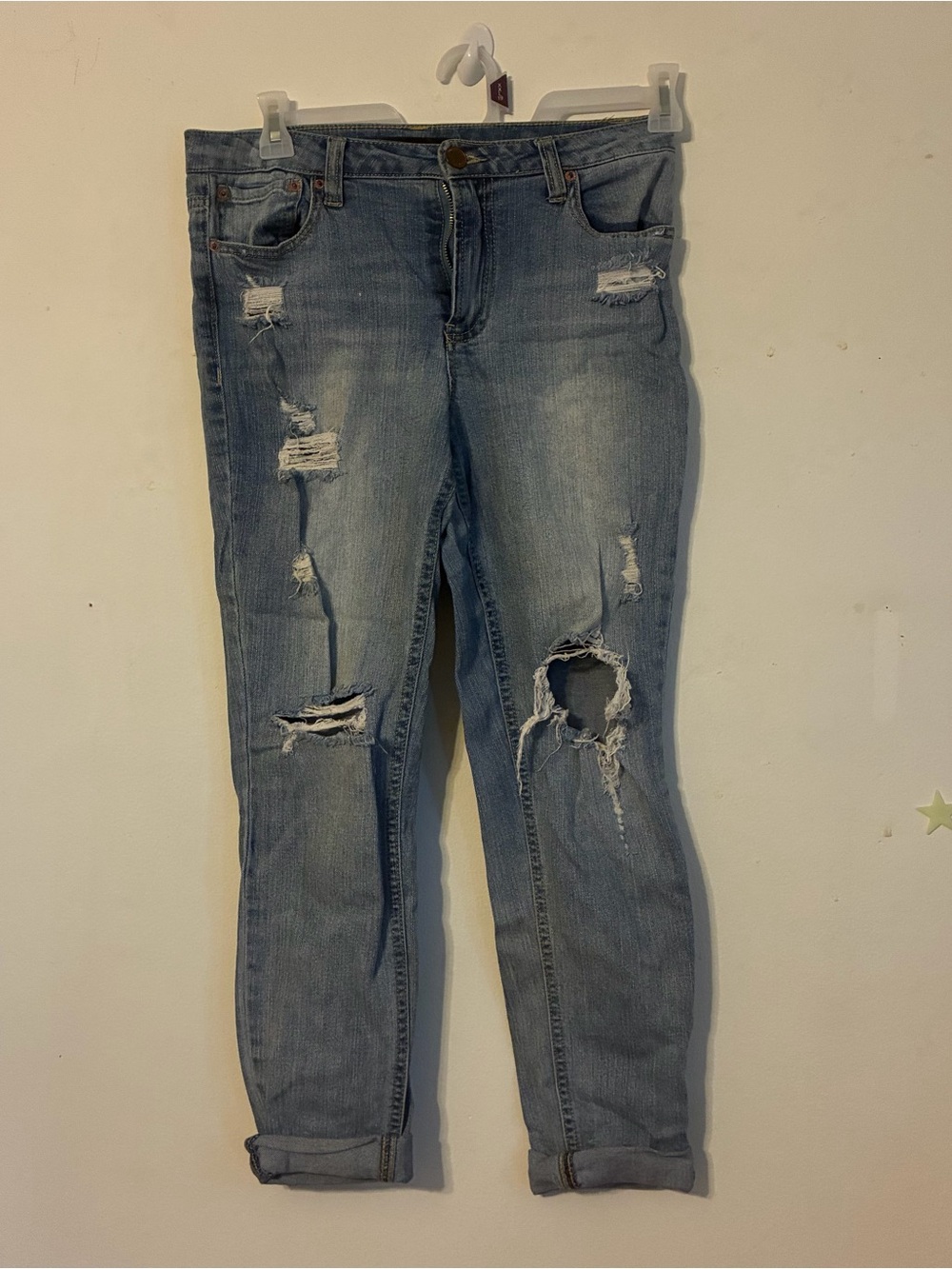 Almost Famous Sz9 Premium High Rise Distressed Women's Light Blue Ripped Jeans